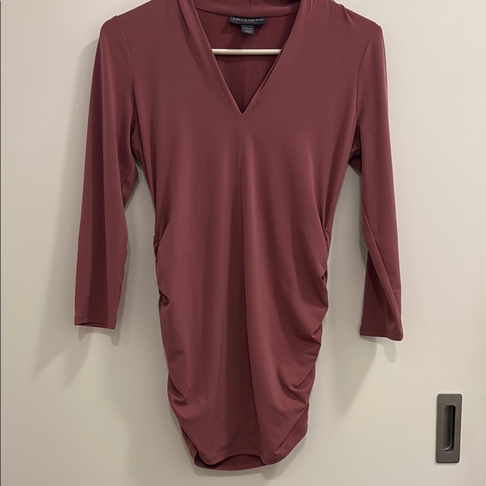 Elegant V-Neck Ruched Maternity Top in Mauve by A Pea In The Pod